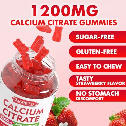 Gomitas de Citrato de Calcio 1200mg - Suplemento Vegano para Hombres y Mujeres, Apoya la Salud Ósea y Muscular, Sabor Fresa, 60 Unidades - imagen 6