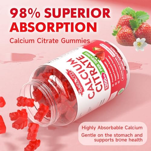 Gomitas de Citrato de Calcio 1200mg - Suplemento Vegano para Hombres y Mujeres, Apoya la Salud Ósea y Muscular, Sabor Fresa, 60 Unidades - imagen 7