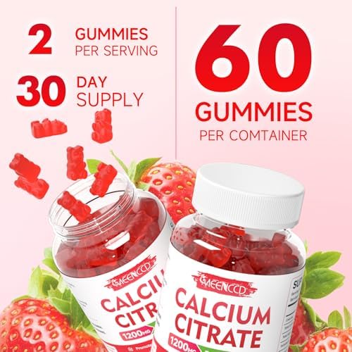 Gomitas de Citrato de Calcio 1200mg - Suplemento Vegano para Hombres y Mujeres, Apoya la Salud Ósea y Muscular, Sabor Fresa, 60 Unidades - imagen 8