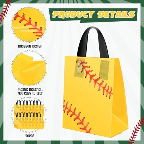 Bolsas de Regalo de Plástico Silkfly 50 Piezas 6 x 8 Pulgadas con Diseño de Softball para Fiestas Temáticas Deportivas y Celebraciones - imagen 3
