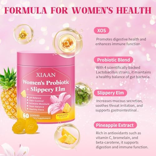 Gomitas Probioticas XIAAN para Mujeres con Olmo Resbaladizo, Apoyo a pH y Sistema Inmunológico, Sin Azúcar, Veganas, Sabor Piña, 60 Piezas - imagen 3