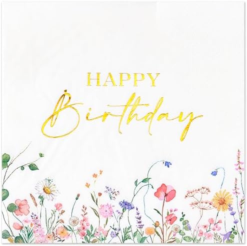 Servilletas desechables Crisky de 3 capas con 50 piezas, flores silvestres y foil dorado para decoración de cumpleaños - imagen 1