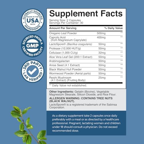 Detoxificación Candida para Mujeres - Limpieza Intestinal con Ácido Caprílico, Nogal Negro, Ajenjo y Orégano - Suplemento de 30 Días con Prebióticos - imagen 8