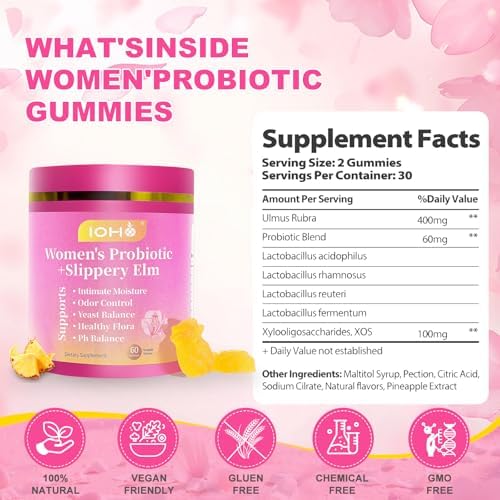 Gomitas Probióticas Femeninas ZREVSB Her Juicy para Mujeres Sabor Piña Tropical | Apoya el pH, Digestión e Inmunidad | Con Olmo Resbaladizo | 60 - imagen 3