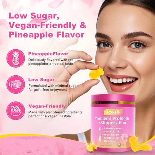 Gomitas Probióticas Femeninas ZREVSB Her Juicy para Mujeres Sabor Piña Tropical | Apoya el pH, Digestión e Inmunidad | Con Olmo Resbaladizo | 60 - imagen 7