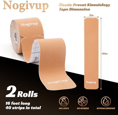 Cinta Kinesiológica Nogivup – 2 Rollos de Tiras de Algodón Pre-cortadas Sin Látex, Cinta Deportiva Elástica Impermeable para Alivio y Soporte de - imagen 4