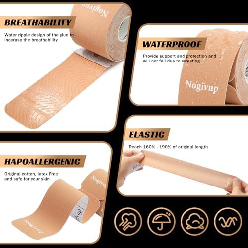 Cinta Kinesiológica Nogivup – 2 Rollos de Tiras de Algodón Pre-cortadas Sin Látex, Cinta Deportiva Elástica Impermeable para Alivio y Soporte de - imagen 6