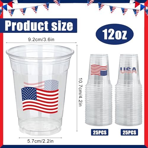 Vasos Desechables Patrióticos Peony Man 50 PCS 12oz con Diseño de Bandera de EE. UU. para Fiestas del 4 de Julio y Día de la Independencia - imagen 2