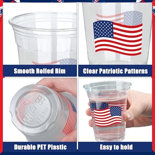 Vasos Desechables Patrióticos Peony Man 50 PCS 12oz con Diseño de Bandera de EE. UU. para Fiestas del 4 de Julio y Día de la Independencia - imagen 3