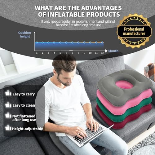 Cojín Ortopédico Inflable Portátil Hantaiwan – Cojín de Aire Ajustable para Silla de Oficina, Auto y Silla de Ruedas – Anillo Ergonómico para Alivio - imagen 4