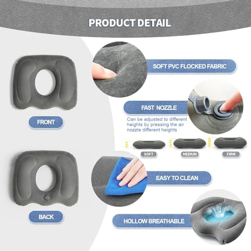 Cojín Ortopédico Inflable Portátil Hantaiwan – Cojín de Aire Ajustable para Silla de Oficina, Auto y Silla de Ruedas – Anillo Ergonómico para Alivio - imagen 5