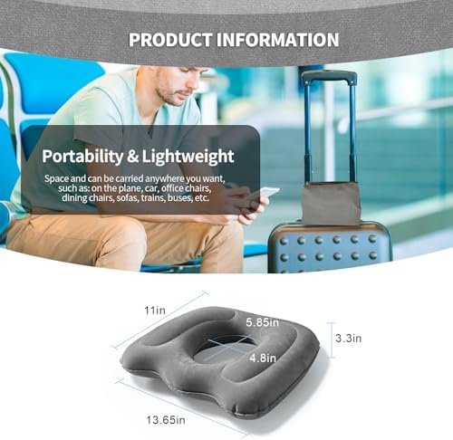 Cojín Ortopédico Inflable Portátil Hantaiwan – Cojín de Aire Ajustable para Silla de Oficina, Auto y Silla de Ruedas – Anillo Ergonómico para Alivio - imagen 6