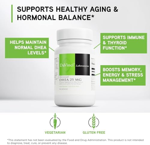 Suplemento Dietético DAVINCI Labs DHEA Micronizado 25 mg - Apoya el Sistema Inmunológico, Salud de la Tiroides y Niveles Saludables de Hormonas - 90 - imagen 3
