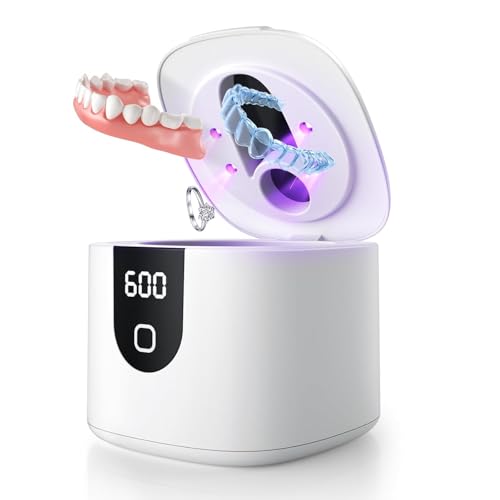 Limpiador Ultrasónico Mejorado para Retenedores, 2X Eficiencia, Máquina de Limpieza de Dentaduras 45kHz con Luz UV y 4 Modos, Estuche para - imagen 1