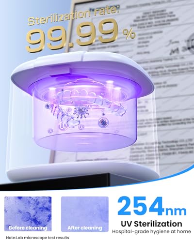 Limpiador Ultrasónico Mejorado para Retenedores, 2X Eficiencia, Máquina de Limpieza de Dentaduras 45kHz con Luz UV y 4 Modos, Estuche para - imagen 3