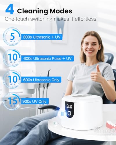 Limpiador Ultrasónico Mejorado para Retenedores, 2X Eficiencia, Máquina de Limpieza de Dentaduras 45kHz con Luz UV y 4 Modos, Estuche para - imagen 4