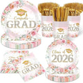 Suministros para Fiesta de Graduación Clase 2026, Decoraciones Florales Rosadas, Platos, Servilletas y Vasos para Fiesta de Graduación de Chica, - imagen 1
