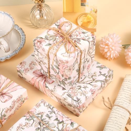 Papel de Regalo Ywdbzjhs Mini Roll de 1 Rollo con Lazos y Flores Rosas - 17 Pulgadas x 33 Pies - Ideal para San Valentín, Cumpleaños y Bodas - imagen 5