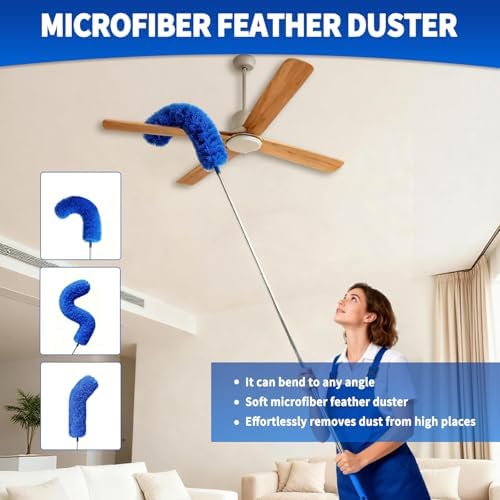 Kit de Limpiador de Telarañas con Mango Extensible, Duster Lavable con 3 Cabezas, Cepillo para Esquinas y Limpiador de Grietas, Ideal para Techos - imagen 4