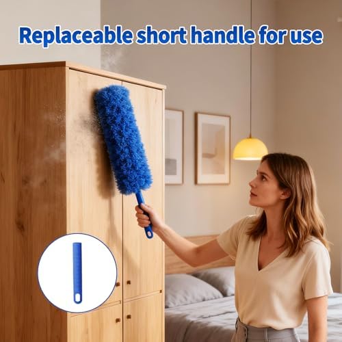 Kit de Limpiador de Telarañas con Mango Extensible, Duster Lavable con 3 Cabezas, Cepillo para Esquinas y Limpiador de Grietas, Ideal para Techos - imagen 7