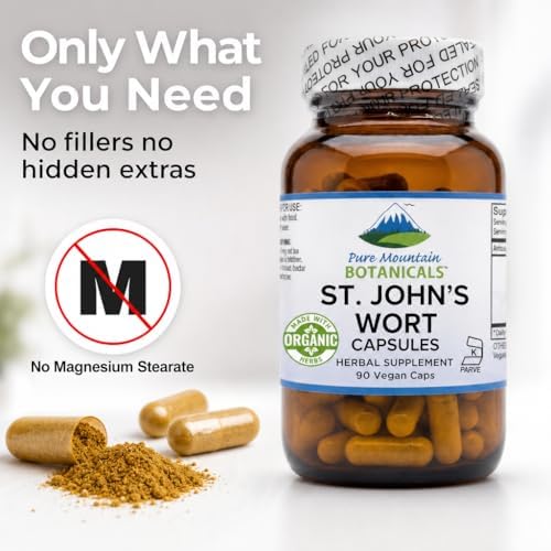 Cápsulas de Hierba de San Juan Pure Mountain Botanicals - 450mg - Extracto Orgánico Estandarizado al 3% de Hipericina - 90 Cápsulas - Suplemento para - imagen 4