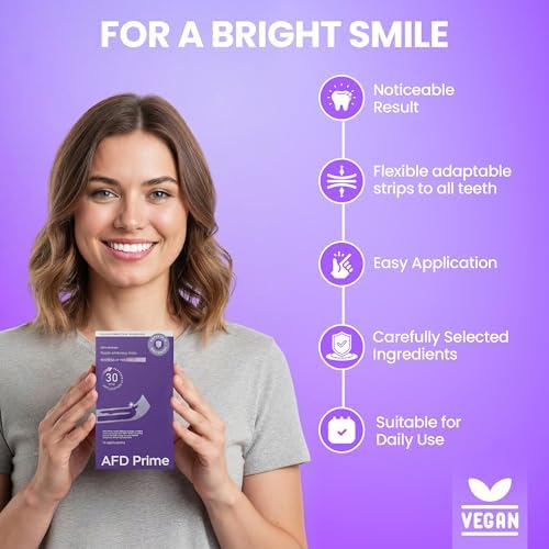 Tiras Blanqueadoras AFD Purple para Manchas de Café y Dientes Amarillos, Sin Peróxido, 14 Tratamientos (28 Tiras), Blanqueo en Casa de 30 Minutos - imagen 5