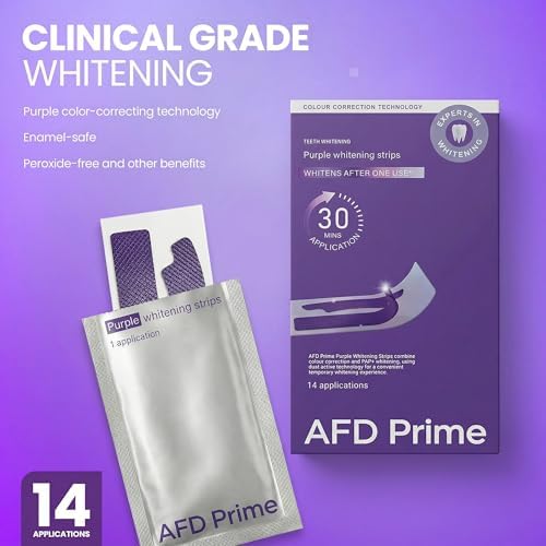 Tiras Blanqueadoras AFD Purple para Manchas de Café y Dientes Amarillos, Sin Peróxido, 14 Tratamientos (28 Tiras), Blanqueo en Casa de 30 Minutos - imagen 6