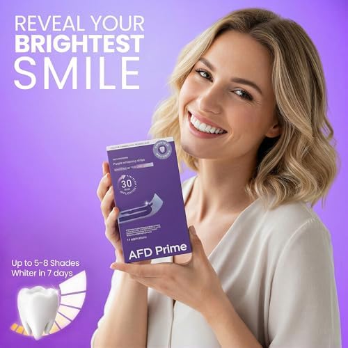 Tiras Blanqueadoras AFD Purple para Manchas de Café y Dientes Amarillos, Sin Peróxido, 14 Tratamientos (28 Tiras), Blanqueo en Casa de 30 Minutos - imagen 7