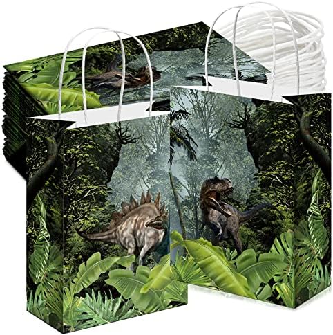 Bolsas de Regalo de Fiesta de Dinosaurios Sinmoe, 24 Pzs, con Asa, Diseño Verde, Sorpresas y Dulces, Decoración para Cumpleaños Temática Jurassic - imagen 1