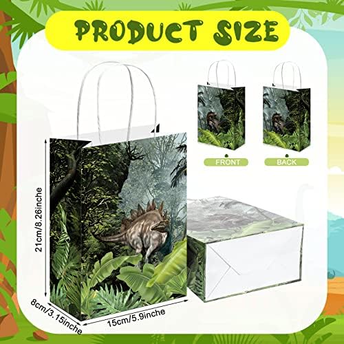 Bolsas de Regalo de Fiesta de Dinosaurios Sinmoe, 24 Pzs, con Asa, Diseño Verde, Sorpresas y Dulces, Decoración para Cumpleaños Temática Jurassic - imagen 2