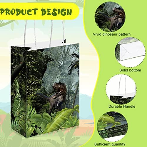 Bolsas de Regalo de Fiesta de Dinosaurios Sinmoe, 24 Pzs, con Asa, Diseño Verde, Sorpresas y Dulces, Decoración para Cumpleaños Temática Jurassic - imagen 3