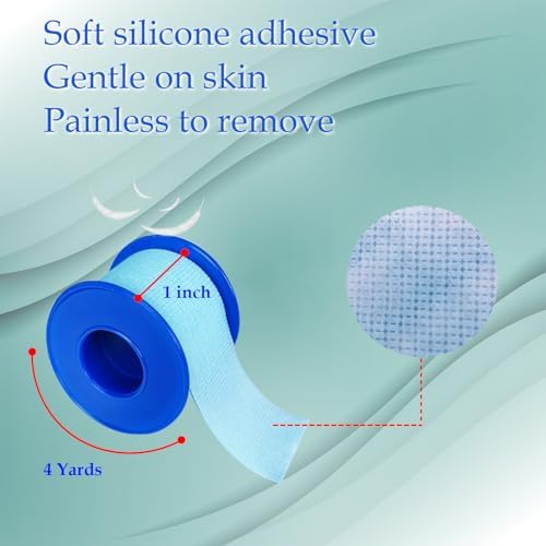Cinta Médica de Silicón para Piel Sensible 1 x 4 Yardas 2 Rollos Azul Hipoalergénica Reposicionable Fácil de Quitar para ros Auxilios y Cuidado de - imagen 2