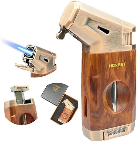 Encendedor de Soplete con Cortador V Integrado, Recargable, Regalo para Hombre, Llama Jet Ajustable a Prueba de Viento para Velas y Camping (Gas - imagen 1