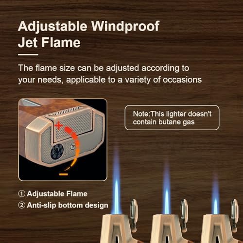 Encendedor de Soplete con Cortador V Integrado, Recargable, Regalo para Hombre, Llama Jet Ajustable a Prueba de Viento para Velas y Camping (Gas - imagen 2
