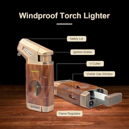 Encendedor de Soplete con Cortador V Integrado, Recargable, Regalo para Hombre, Llama Jet Ajustable a Prueba de Viento para Velas y Camping (Gas - imagen 3