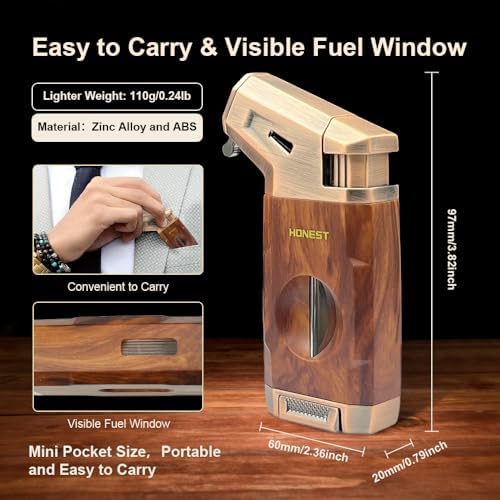 Encendedor de Soplete con Cortador V Integrado, Recargable, Regalo para Hombre, Llama Jet Ajustable a Prueba de Viento para Velas y Camping (Gas - imagen 4