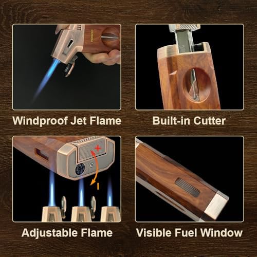 Encendedor de Soplete con Cortador V Integrado, Recargable, Regalo para Hombre, Llama Jet Ajustable a Prueba de Viento para Velas y Camping (Gas - imagen 5