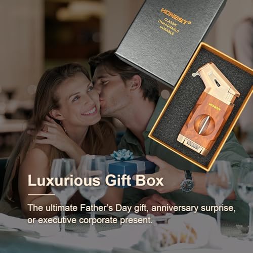 Encendedor de Soplete con Cortador V Integrado, Recargable, Regalo para Hombre, Llama Jet Ajustable a Prueba de Viento para Velas y Camping (Gas - imagen 6