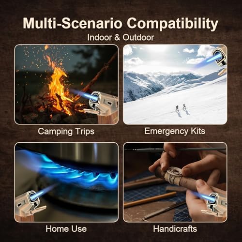 Encendedor de Soplete con Cortador V Integrado, Recargable, Regalo para Hombre, Llama Jet Ajustable a Prueba de Viento para Velas y Camping (Gas - imagen 7