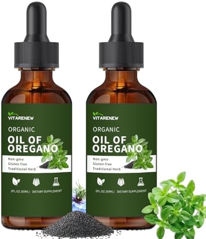 Gotas de Aceite de Orégano Orgánico | Aceite de Orégano con Aceite de Semilla Negra, Infusionado con Vitamina E, 80% Carvacrol para Apoyo - imagen 1