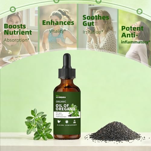 Gotas de Aceite de Orégano Orgánico | Aceite de Orégano con Aceite de Semilla Negra, Infusionado con Vitamina E, 80% Carvacrol para Apoyo - imagen 6
