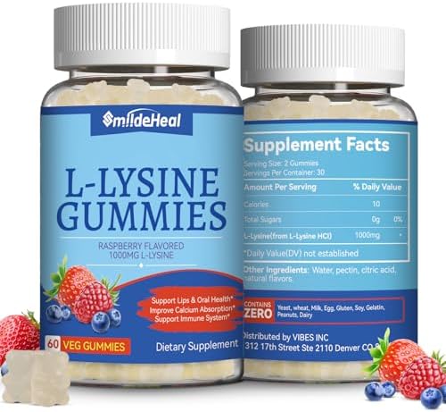SmildeHeal 2 Paquetes de Gomas de L-Lisina 1000mg, Suplemento Vegano para Adultos, Apoyo Inmunológico y Formación de Colágeno - 120 Gomas - imagen 1