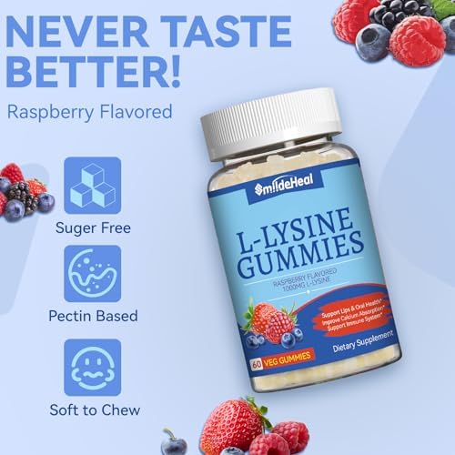 SmildeHeal 2 Paquetes de Gomas de L-Lisina 1000mg, Suplemento Vegano para Adultos, Apoyo Inmunológico y Formación de Colágeno - 120 Gomas - imagen 3