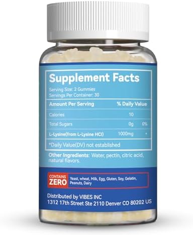 SmildeHeal 2 Paquetes de Gomas de L-Lisina 1000mg, Suplemento Vegano para Adultos, Apoyo Inmunológico y Formación de Colágeno - 120 Gomas - imagen 5
