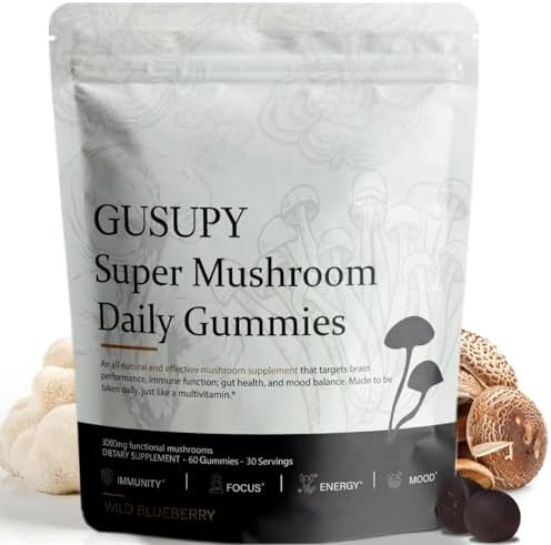 Gomitas de Hongo Melena de León - Suplemento Orgánico de 12 Hongos con Cordyceps, Reishi, Chaga, Sabor a Arándano, 60 Gomitas para Energía y Salud - imagen 1