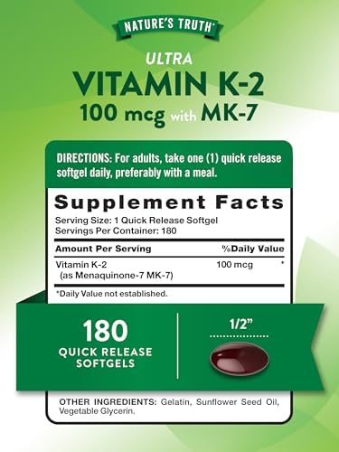 Suplemento Nature's Truth Vitamina K2 MK-7 | 100 mcg | 180 Softgels | Sin GMO y Libre de Gluten - imagen 2