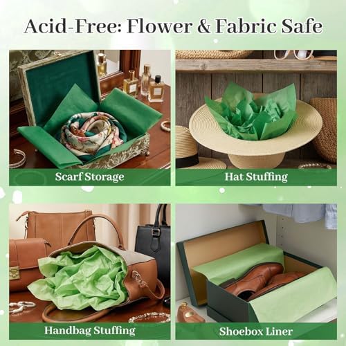 Papel de Seda Verde Shindel, 180 Hojas, 20x14 Pulgadas, Ideal para Regalos, Manualidades y Decoraciones de Cumpleaños, Bodas y Fiestas - imagen 7