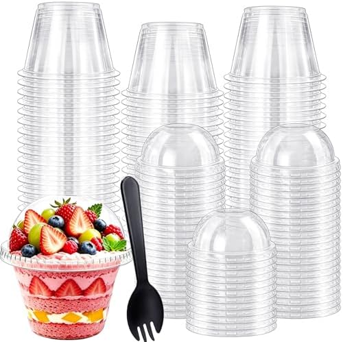 Copa Plástica Transparente Paradi Star de 6oz con 100 Piezas, Tapa Domo y Cucharitas, Ideal para Postres, Frutas, Helados y Bebidas Frías - imagen 1