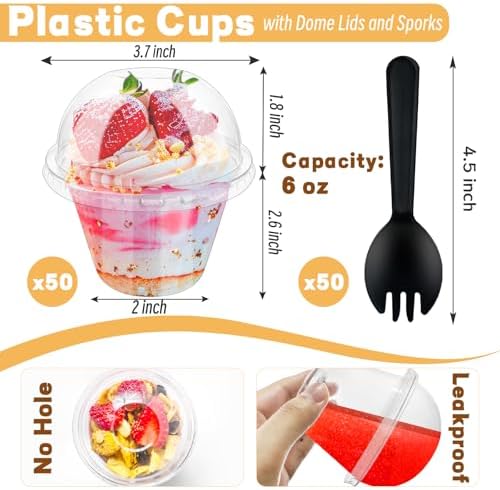 Copa Plástica Transparente Paradi Star de 6oz con 100 Piezas, Tapa Domo y Cucharitas, Ideal para Postres, Frutas, Helados y Bebidas Frías - imagen 2