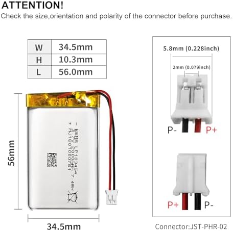 Batería de polímero de litio EEMB 3.7V 2000mAh 103454 Lipo recargable con conector JST para altavoces y dispositivos inalámbricos - Verifica - imagen 3